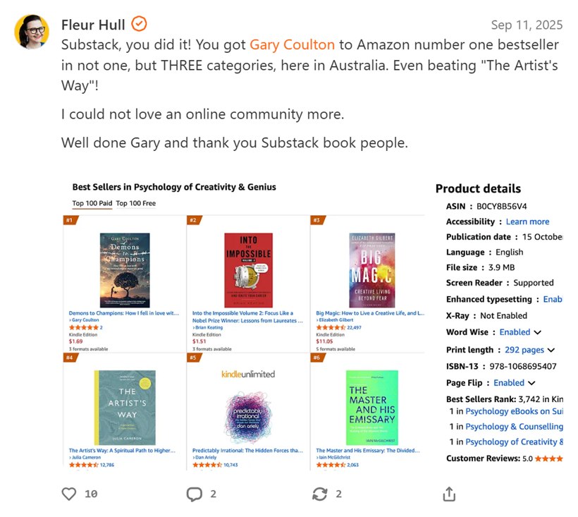 Gary Coulton's Demons to Champions at #1 in three categories